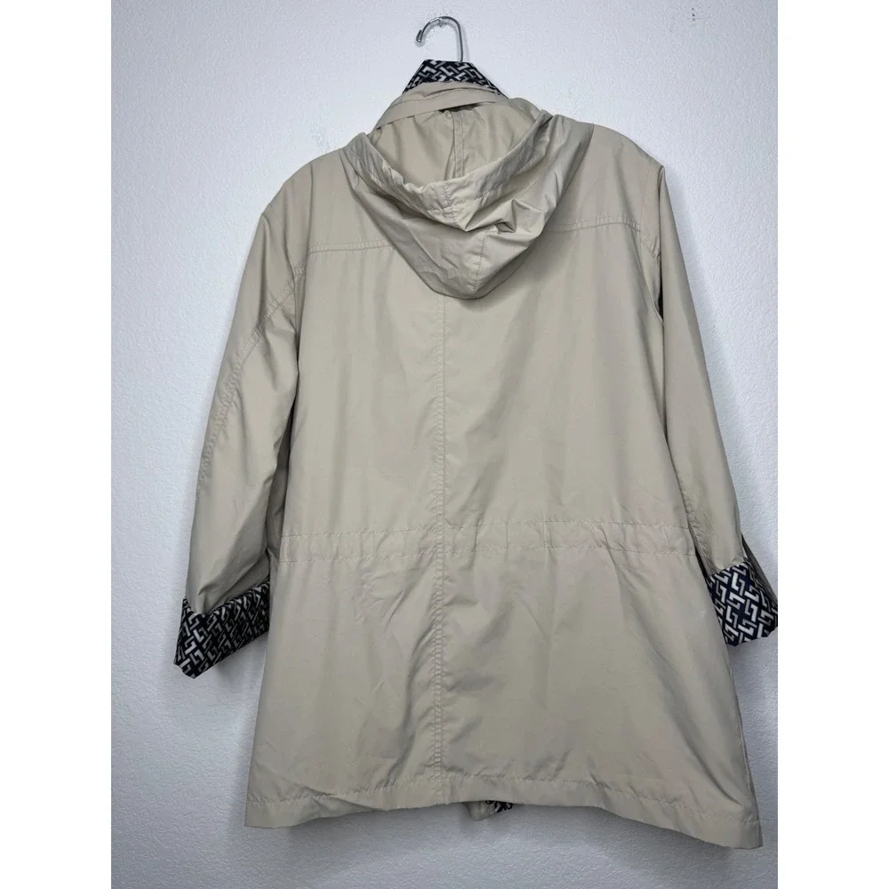 JM Collection Womens Tan Khaki Hooded Utility Rain Jacket Contrast Trim Size‎ L